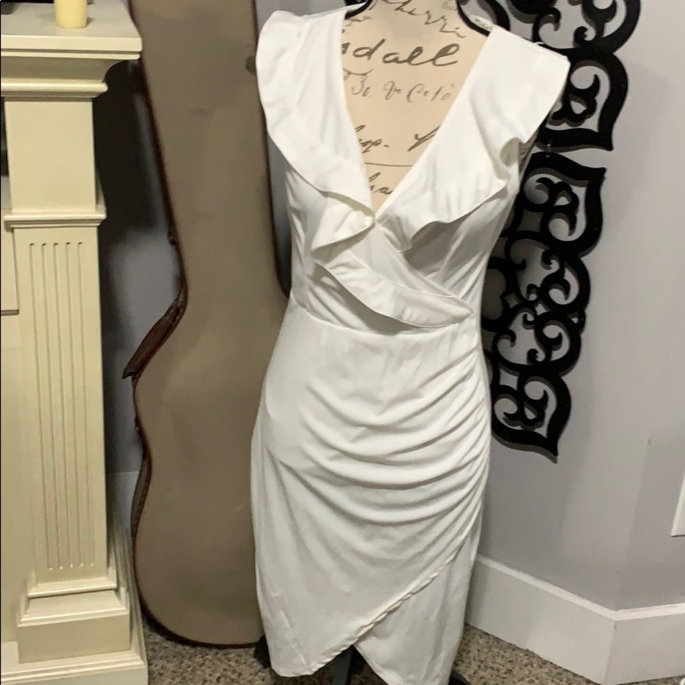 White ruffle dress bachelorette bridal shower